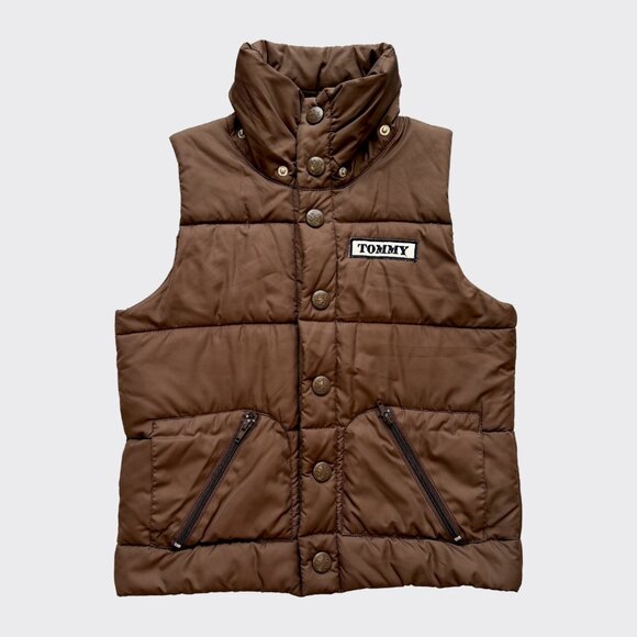 Tommy Jeans Vintage Brown Padded Vest Faux Fur Hood Removable Size S - Picture 5 of 15